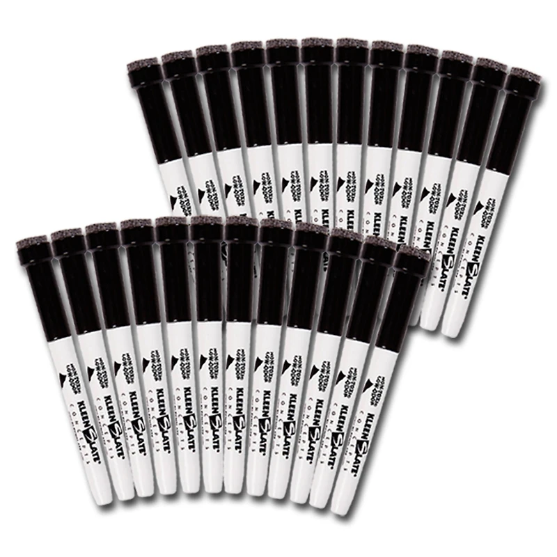 KleenSlate® Black Fine Point Dry Erase Markers with Erasers, Pack of 24