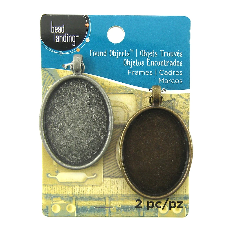 Found Objects™ Silver & Gold Oval Frame Pendants by Bead Landing™