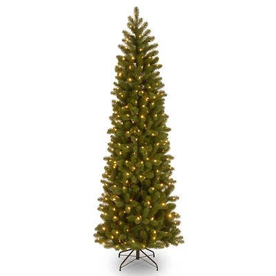 6.5 Ft. Pre-Lit Feel Real® Downswept Douglas Fir Pencil Slim Artificial Christmas Tree, Clear Lights