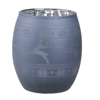 3.5" Winter Reindeer & Nordic Frosted Glass Votive Candle Holder, Light Blue