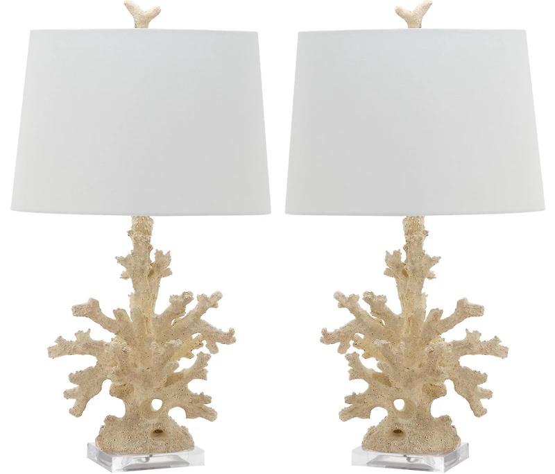 Faux Coral Branch Table Lamp Set in Creme