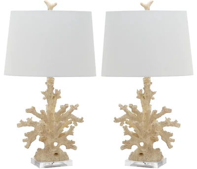 Faux Coral Branch Table Lamp Set in Creme