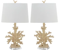 Faux Coral Branch Table Lamp Set in Creme