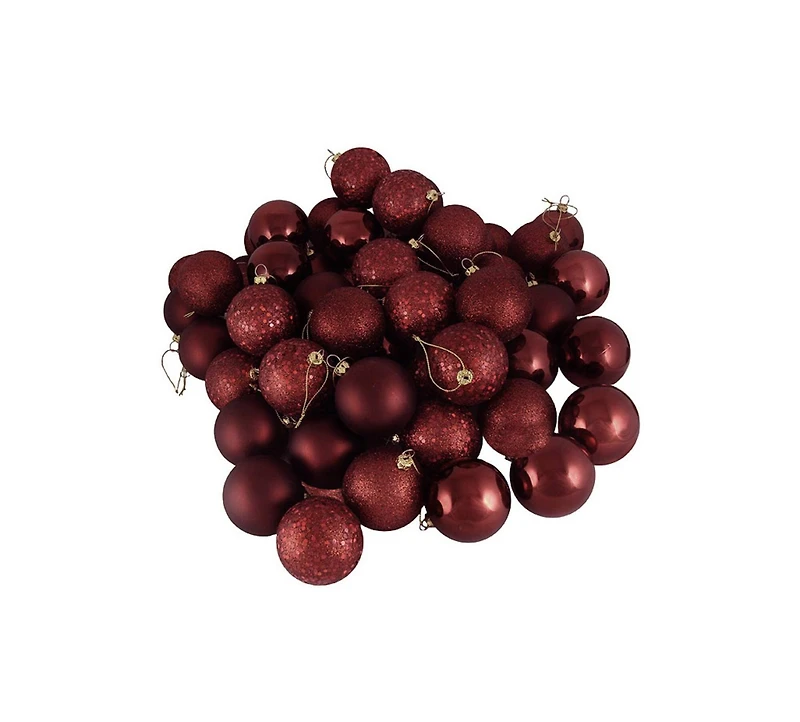 24ct Shatterproof 2.5" 4-Finish Ball Ornament, Burgundy