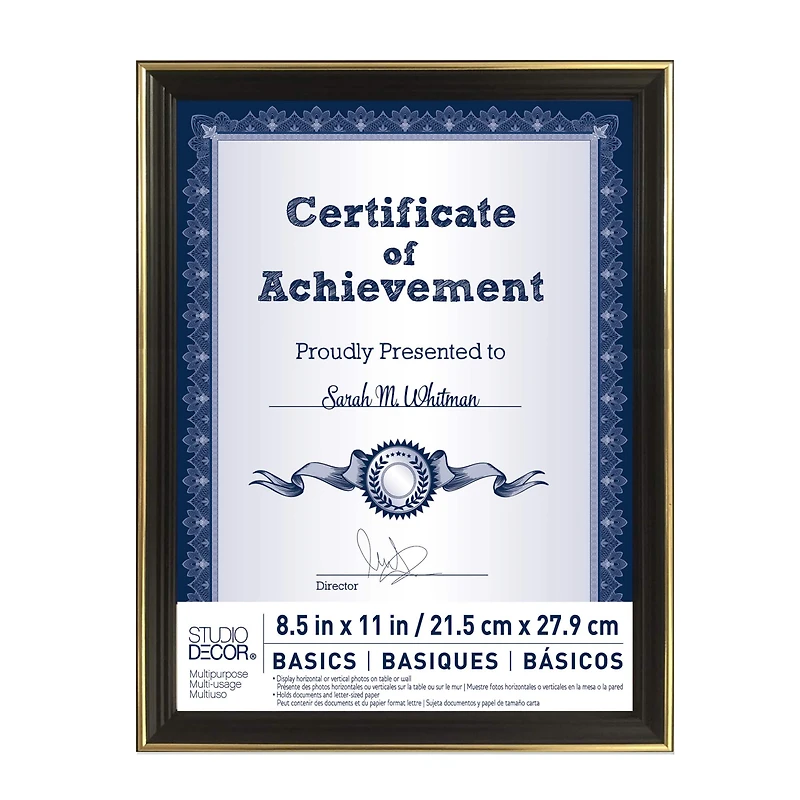 Basics 8.5" x 11" Black & Gold Multipurpose Document Frame by Studio Décor®