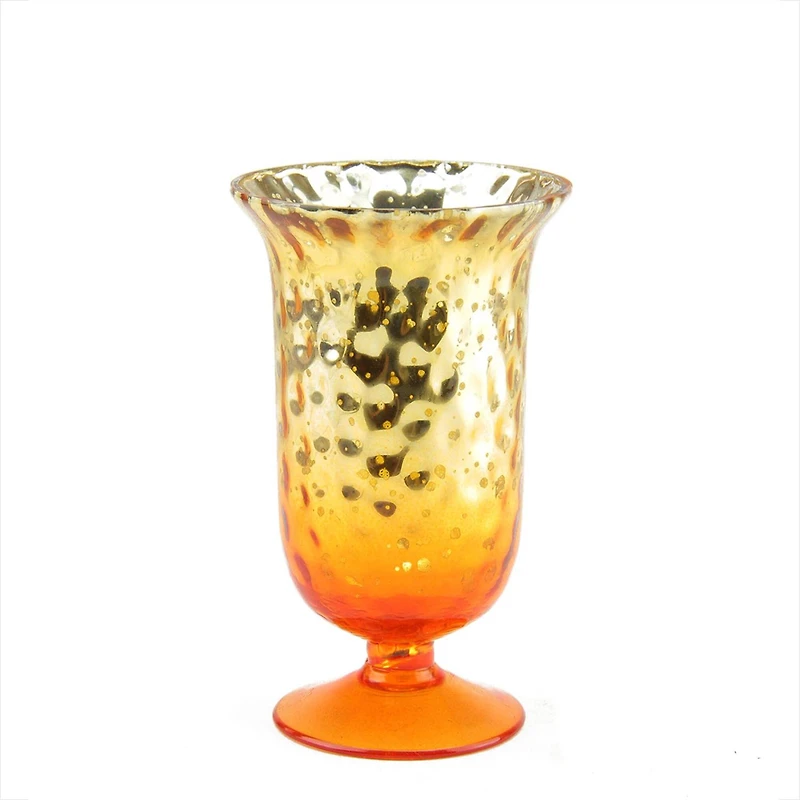 5.5" Glass Votive Candle Holder, Amber Orange Ombre & Silver Mercury