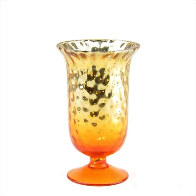 5.5" Glass Votive Candle Holder, Amber Orange Ombre & Silver Mercury