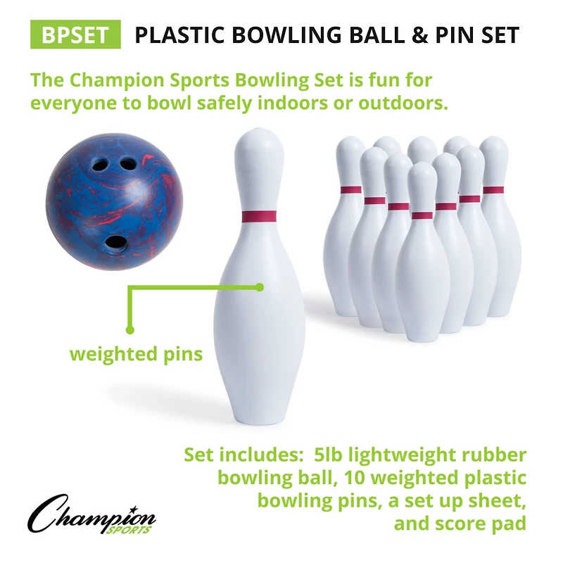 Champion Sports Plastic Bowling Ball & Pin Set