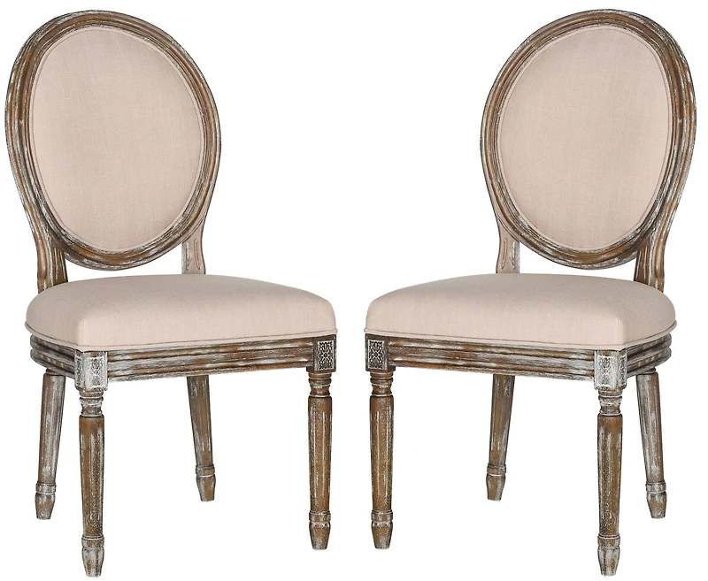 Holloway Oval Side Chair Set of 2 in Beige & Rustic Oak