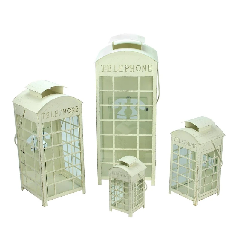 Weathered Telephone Booth Pillar Candle Lanterns Set