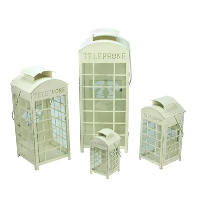 Weathered Telephone Booth Pillar Candle Lanterns Set