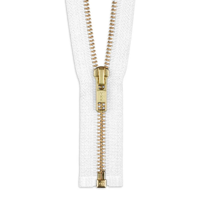 YKK 30" White #5 Brass Open End Zipper
