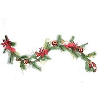 Red Ball Ornaments Grapevine & Pine Artificial Garland, Unlit