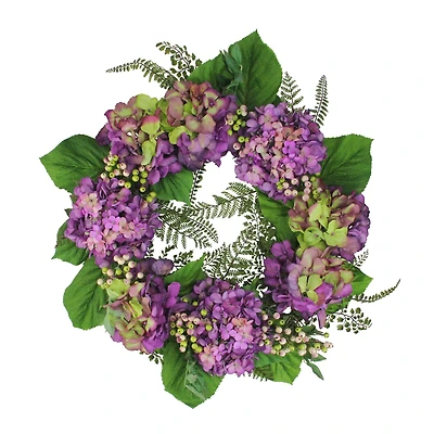 24" Purple & Green Hydrangea and Berry Floral Wreath