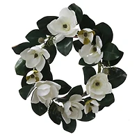26" White Magnolia Flower Silk Wreath