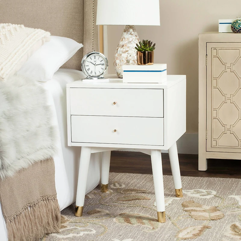 Lyla Retro Nightstand in White & Gold