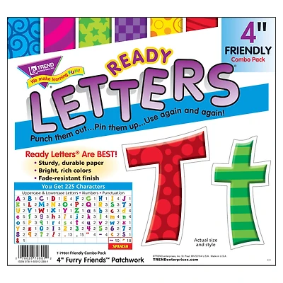 Trend Enterprises Patchwork Furry Friends® 4" Friendly Uppercase/Lowercase Combo Pack Ready Letters®