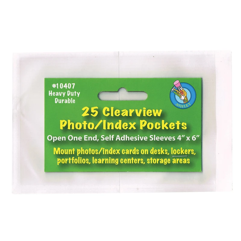 Ashley Productions Photo/Index Card Clear Pockets, 5 Packs of 25