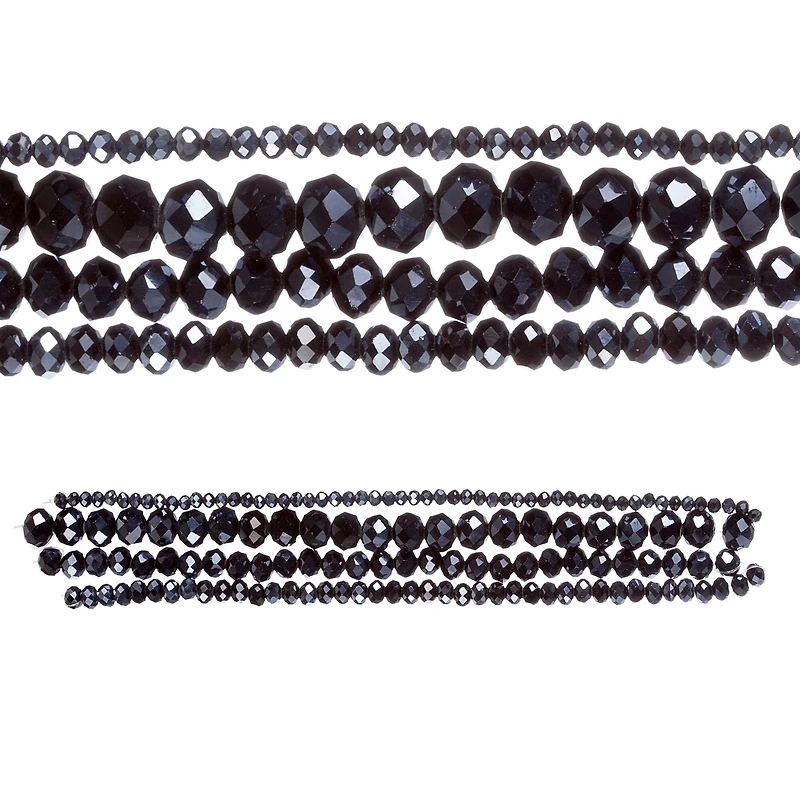 Black Faceted Glass Rondelle Bead Strings by Bead Landing™