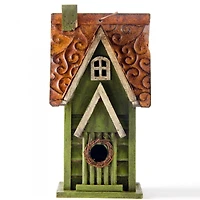 Glitzhome® Tall Distressed Green Wood Bird House