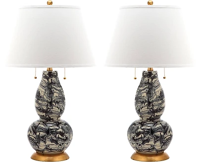 Color Swirls Glass Table Lamp Set in & White