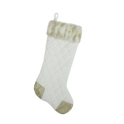 20.5" Quilted Velvet Cream Christmas Stocking