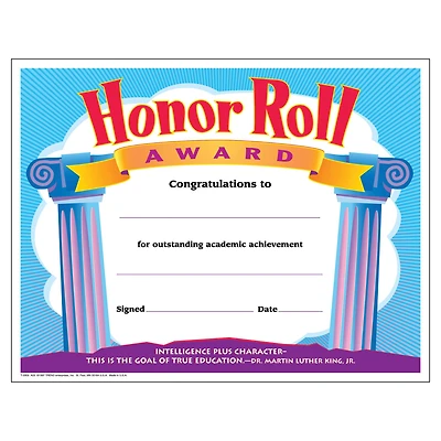 Trend Enterprises® 8.5" x 11" Colorful Classic Honor Roll Award Certificate, 6 Pack Bundle
