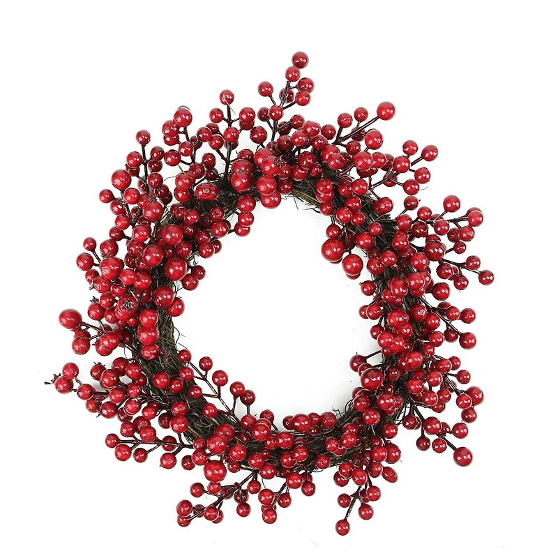 16" Artificial Red Berries Wreath, Unlit