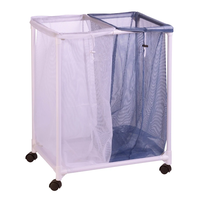 Honey Can Do White/Blue Laundry Sorter, 2 Mesh Bags