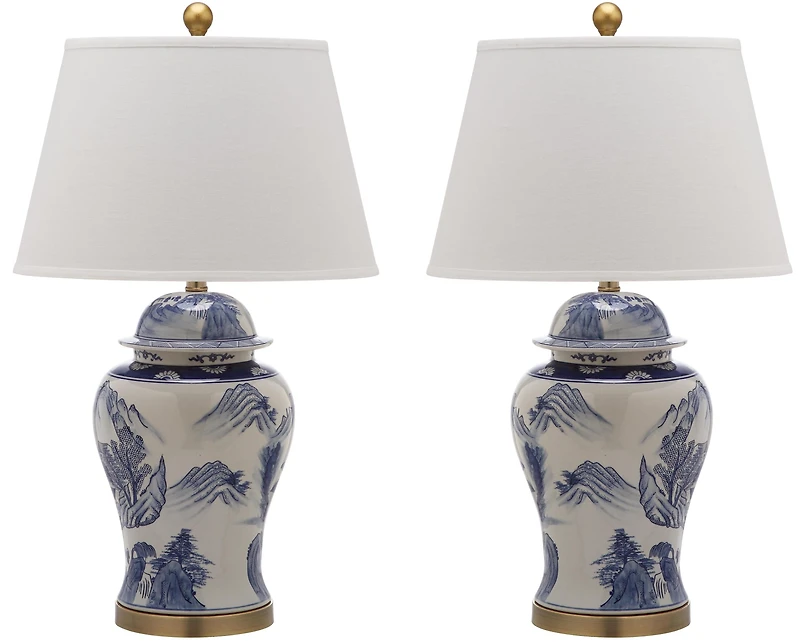 Shanghai Ginger Jar Table Lamp Set in Blue & White