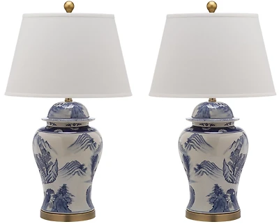 Shanghai Ginger Jar Table Lamp Set in Blue & White