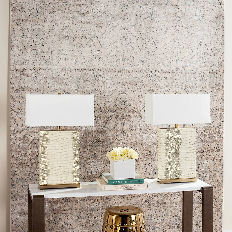 Joyce Table Lamp Set in Creme Alligator