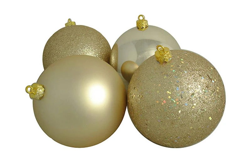 4ct Champagne Gold Shatterproof 4-Finish  Ball Ornaments
