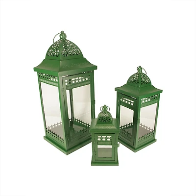 Green Garden Getaway Ornate Candle Holder Lantern Set, 9.5"-20.5"