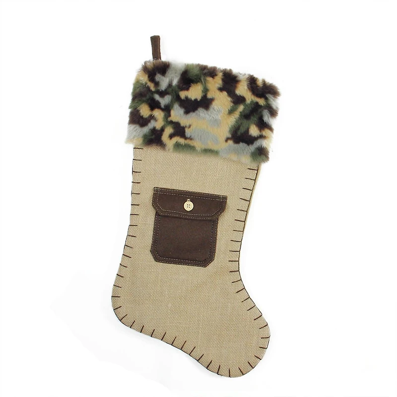 20.5" Burlap & Camouflage Christmas Stocking