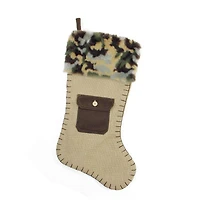 20.5" Burlap & Camouflage Christmas Stocking