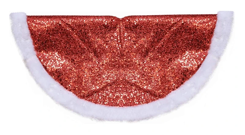 20" Glittery Red & White Faux Fur Trim Mini Tree Skirt