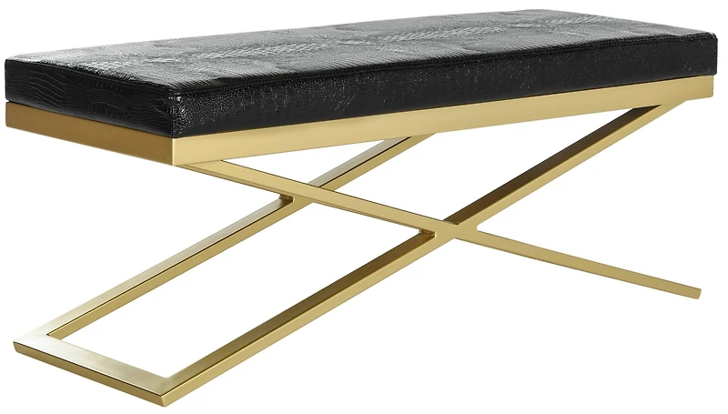 Acra Bench in Black Crocodile & Gold