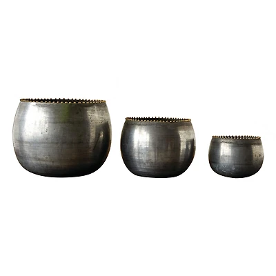 Hello Honey® Round Metal Planters with Zinc Finish