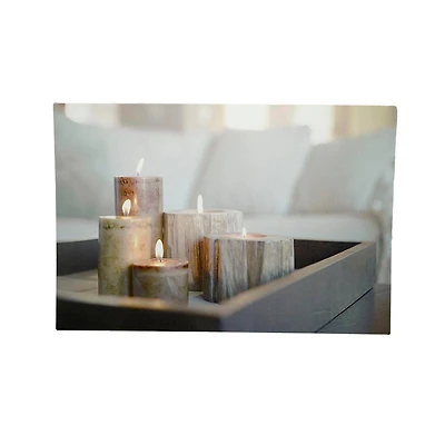 LED Lighted Rustic Driftwood Style Candles on Tray Wall Art