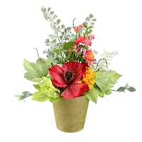 12" Red Poppy & Orange Artificial Wildflower Potted Arrangement