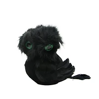 5.75" Spooktacular Black Faux Fur and Feathered Owl Halloween Decoration