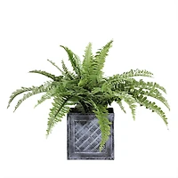 20" Green Artificial Boston Fern in Black Tin Pot