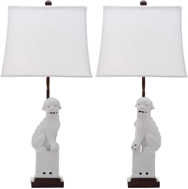 Foo Dog Table Lamp Set in White