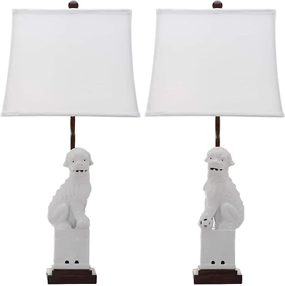 Foo Dog Table Lamp Set in White