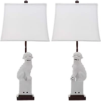 Foo Dog Table Lamp Set in White