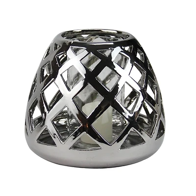 7" Beach Day Diamond Cut-Out Candle Holder, Silver