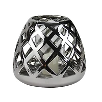 7" Beach Day Diamond Cut-Out Candle Holder, Silver