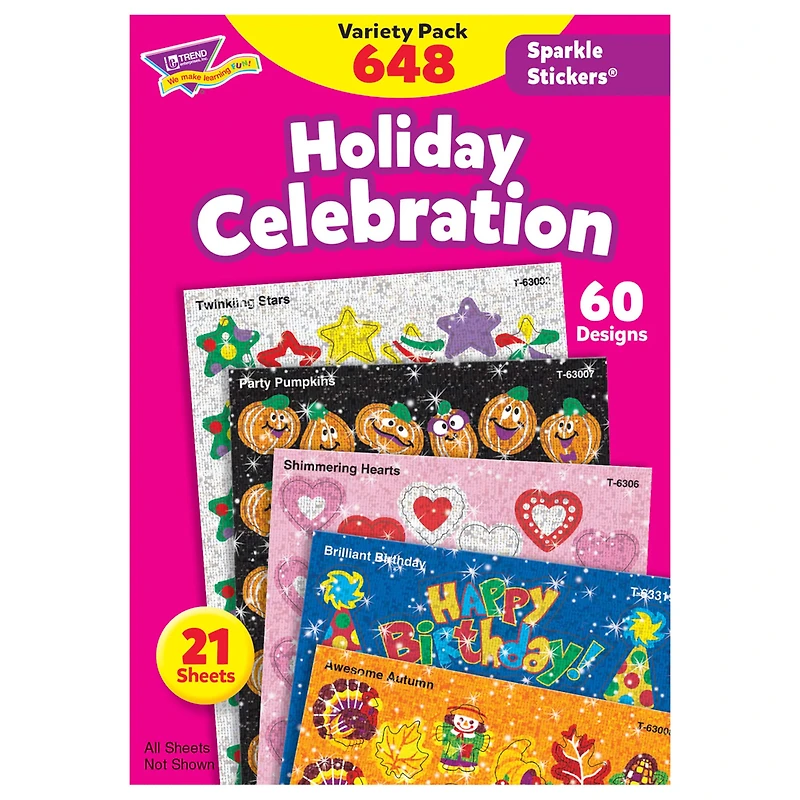 Trend Enterprises® Holiday Celebration Sparkle Stickers®, 648 Pack