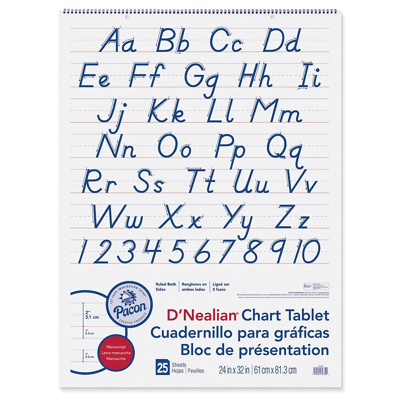 Pacon® D'Nealian® White Manuscript Chart Tablet, 24" x 32", 25 Sheets
